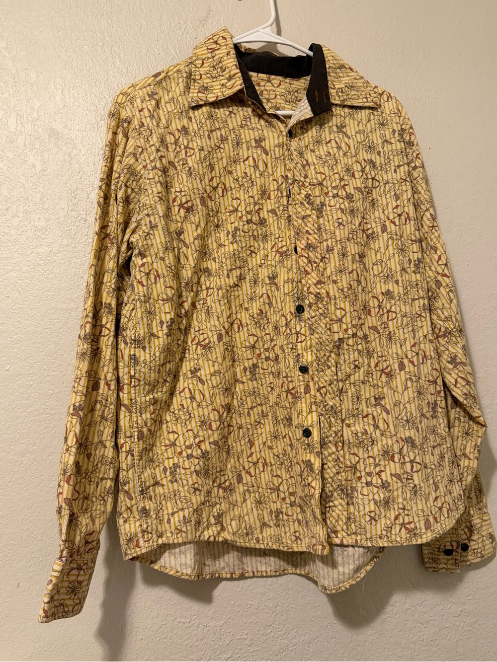 Men's Yellow Patterned Button-Up Shirt Jacket